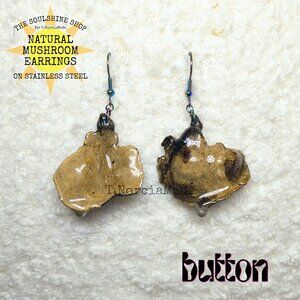 Button Natural Mushroom Earrings